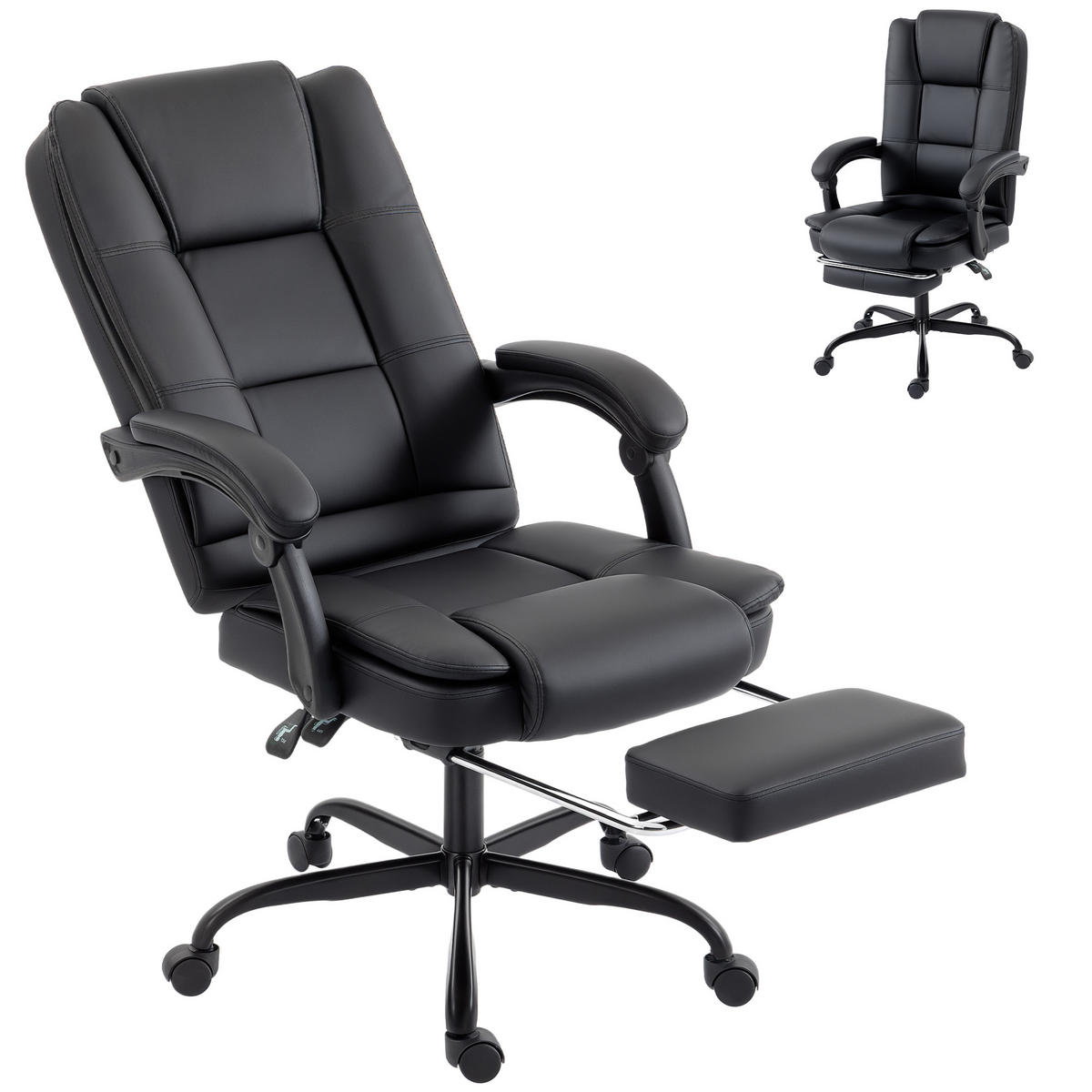 BÜROSTUHL Schwarz mit Liegefunktion und Fußstütze - Schwarz, Kunststoff (67/122/65cm) - PANGIVO