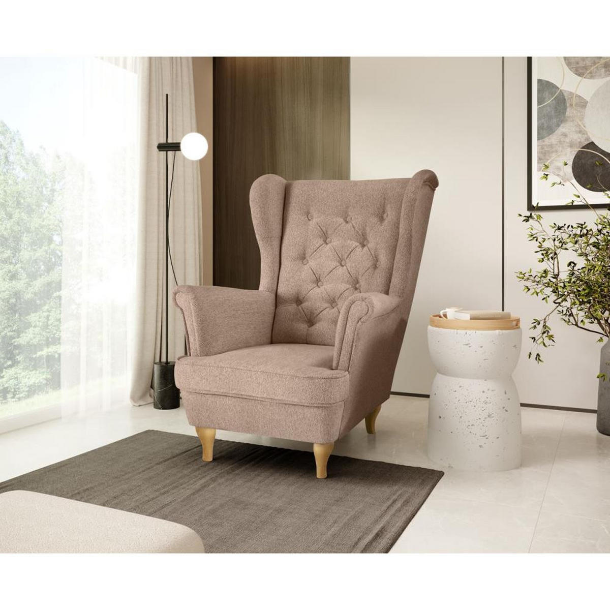 CHESTERFIELD-SESSEL Falco hellbraun mit Buche Holzbeinen - Hellbraun, Holz/Textil (82/102/92cm) - Beautysofa
