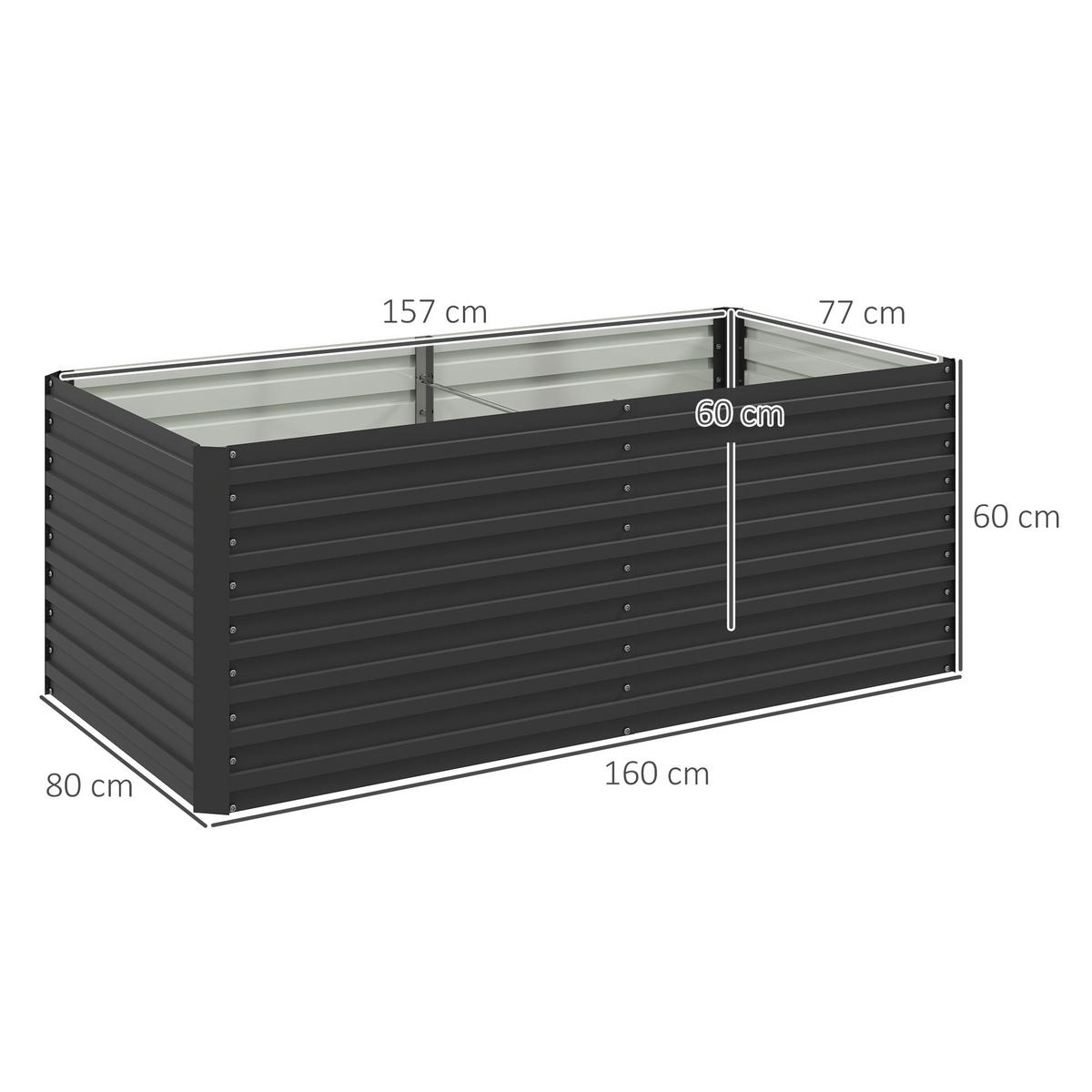 HOCHBEET DE-12169 160/80/60 cm offener Boden Grau - Dunkelgrau, Metall (160/60/80cm) - ComfortXL