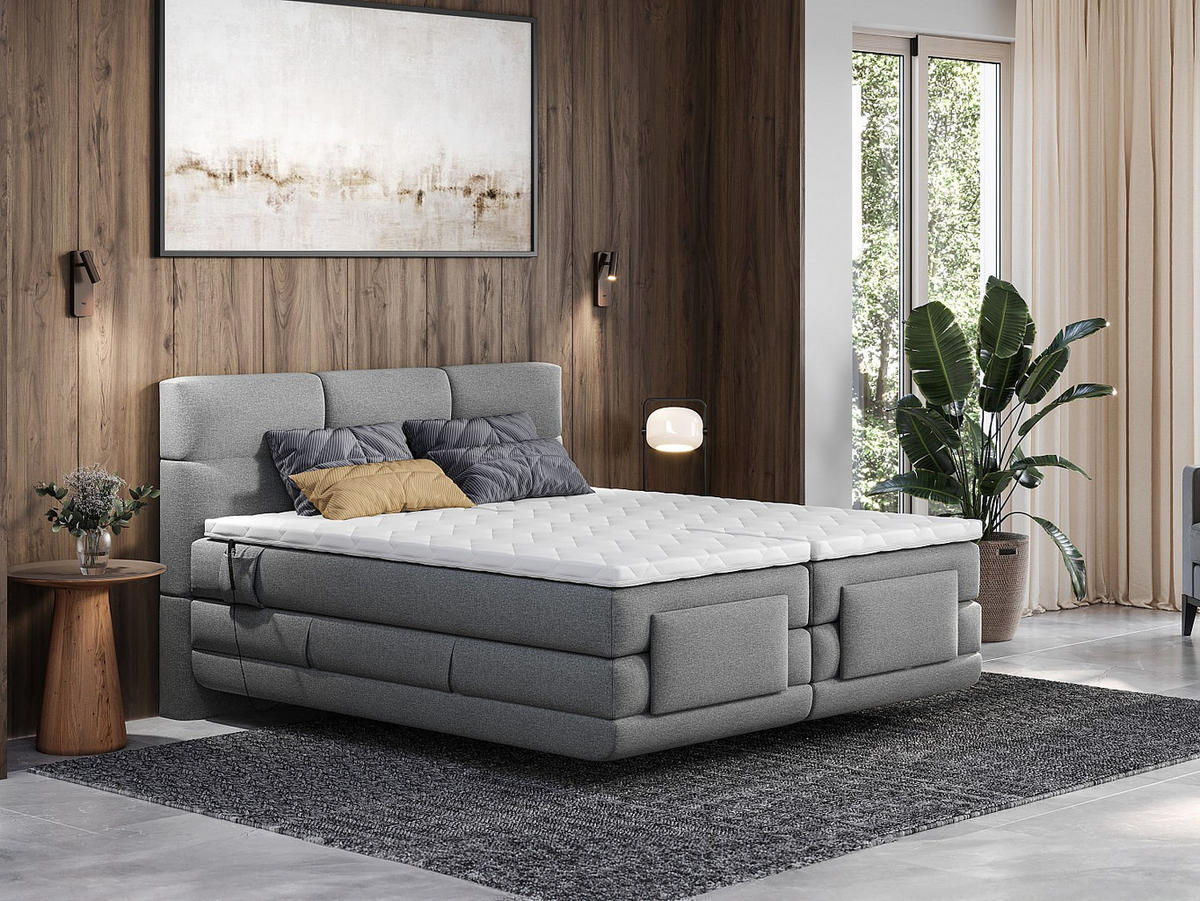 BOXSPRINGBETT - 2 Personen - stoff - hellgrau Lodi - Hellgrau, Textil (90/200cm) - Vente-Unique