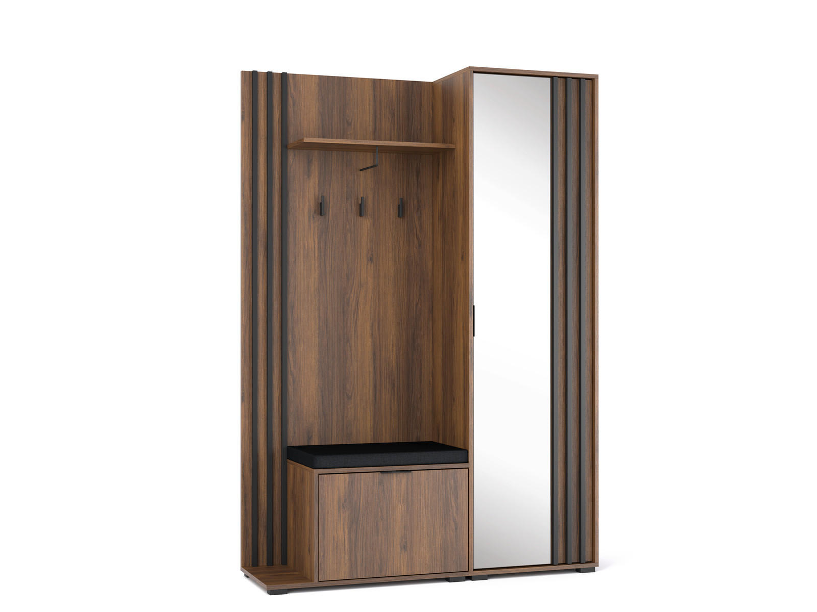 Ravio Garderobe Walnuss, Schwarz 131x192x40 cm