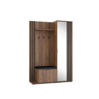 GARDEROBE STILO 131 cm (Nussbaum, Schwarze Lamellen, Spiegel, Sitzkissen, Metallgriffe) - Walnussfarben/Schwarz, Holz/Holzwerkstoff (131/192/40cm) - Ravio