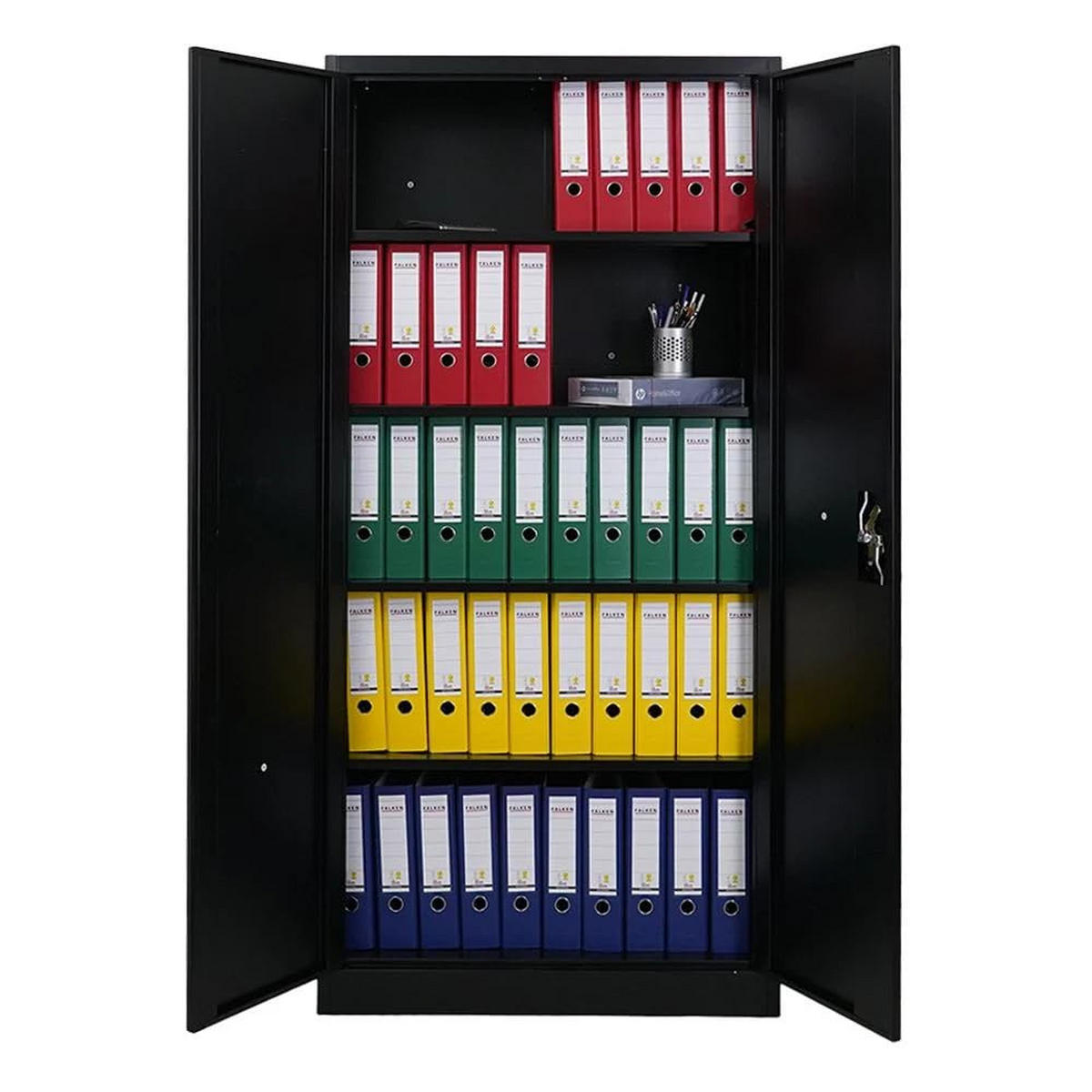 FLÜGELTÜRENSCHRANK Elephant 2er-Set 185x90x40cm 4 Fachböden Fertig aufgebaut Schwarz - Schwarz, Metall (180/185/40cm) - PROREGAL