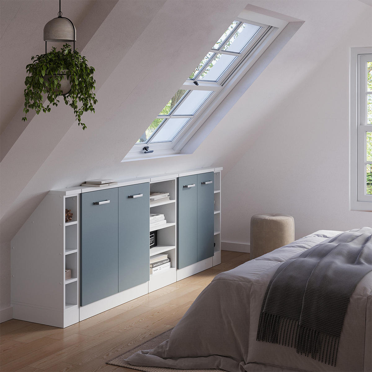 KUCHYŇSKÁ SKŘÍŇKA POD ŠIKMOU STŘECHU R-Line Modrošedá/bílá - bílá/šedohnědá, kompozitní dřevo (210/81.6/46cm) - Vicco