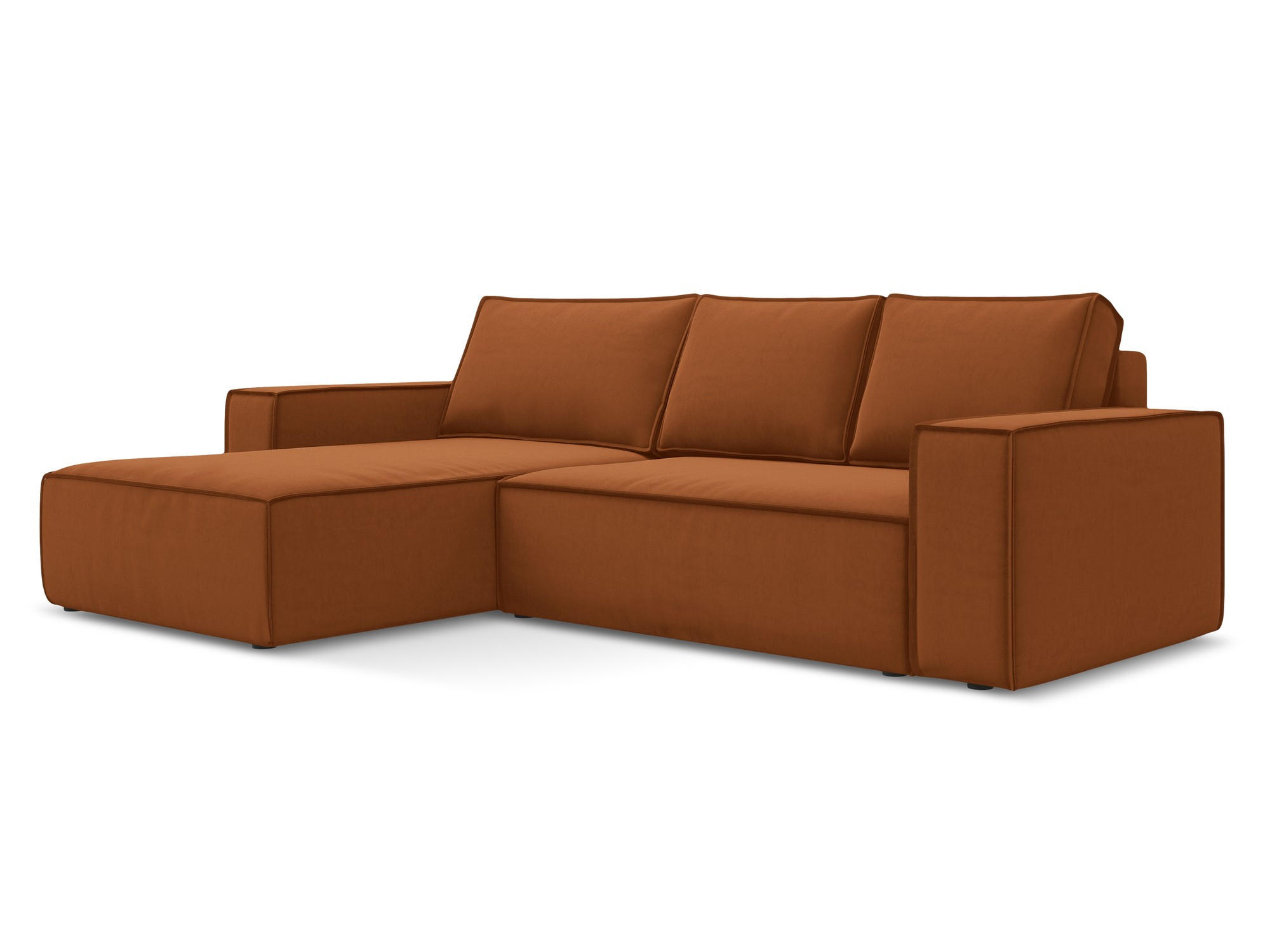 ECKSOFA mit Schlaffunktion Samt Stoff Orange - Terra cotta/Schwarz, Kunststoff/Textil (185/290cm) - Makamii