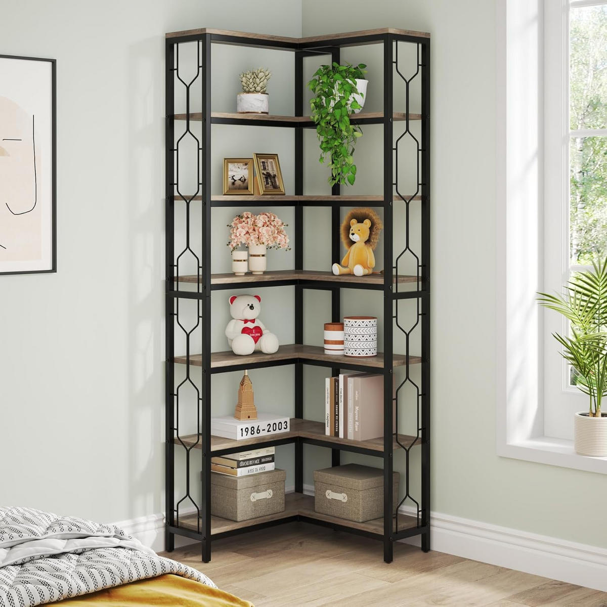 ECKREGAL Holzoptik Braun Metall Schwarz 5 Ebenen - Ahornfarben, Holzwerkstoff/Metall (60/200/60cm) - Quality Elegance