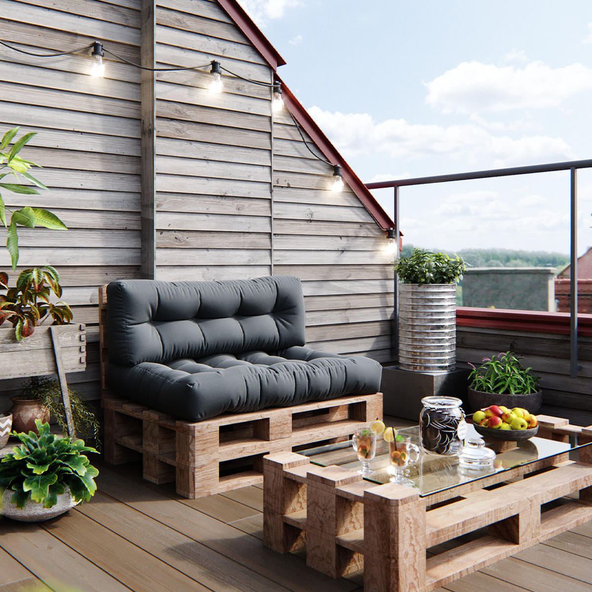 PALETTENKISSEN SET Flocken Anthrazit 120 x 80 cm 2 Teile - Anthrazit, Textil (120/80/15cm) - Vicco