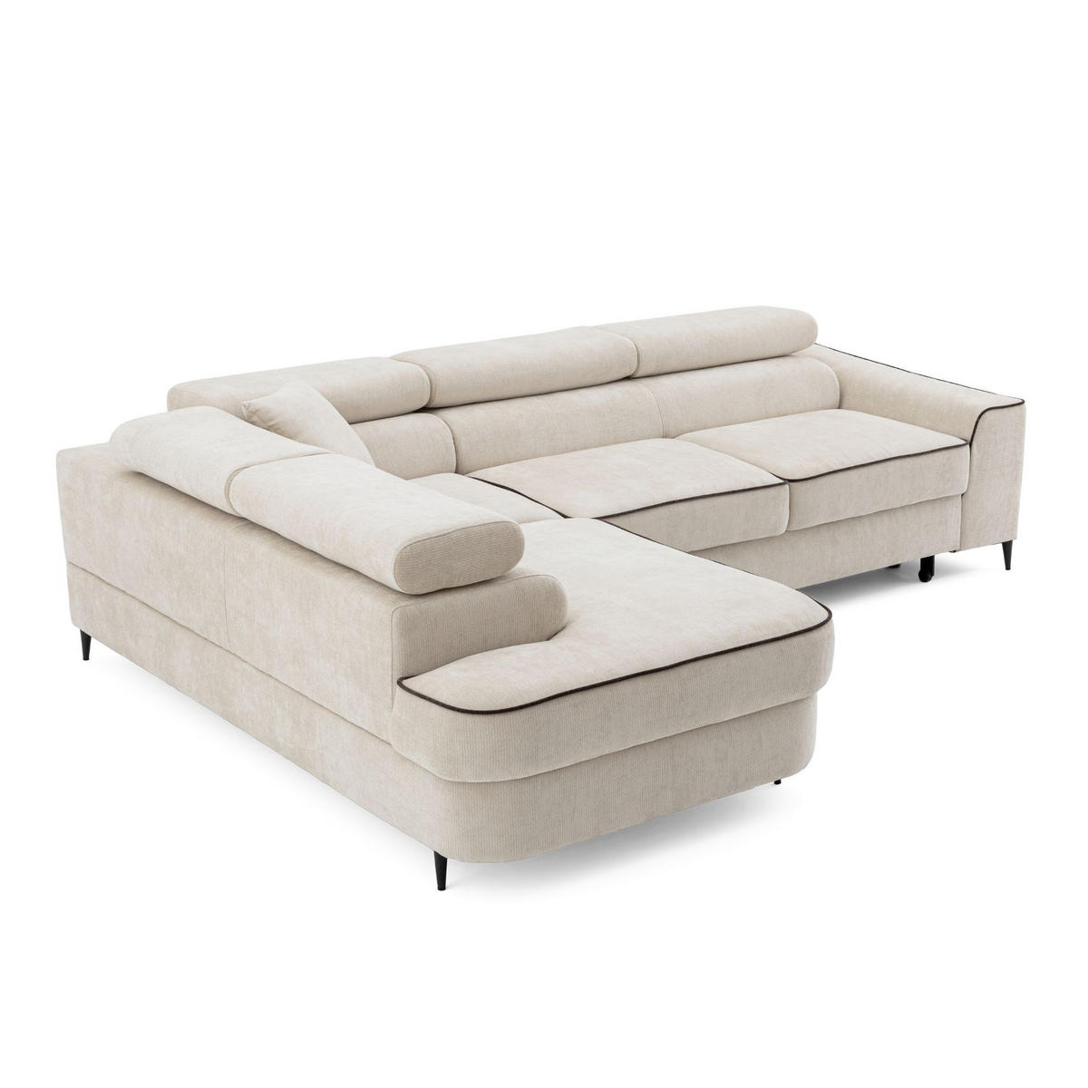 ECKSOFA EVER L Links mit Schlaffunktion 193x126 Chenille Beige - Beige/Schwarz, Holz/Textil (267/204cm) - Muffo