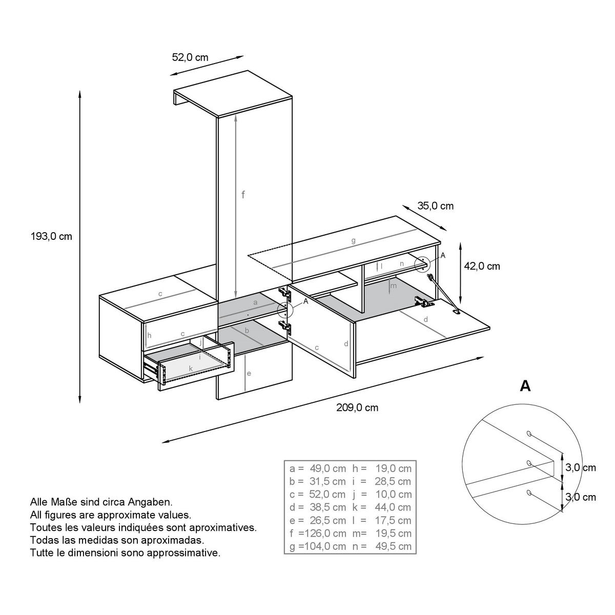 GARDEROBE Carlton Paneel in Brombeer Hochglanz - Brombeere, Holzwerkstoff (209/193/35cm) - Vladon
