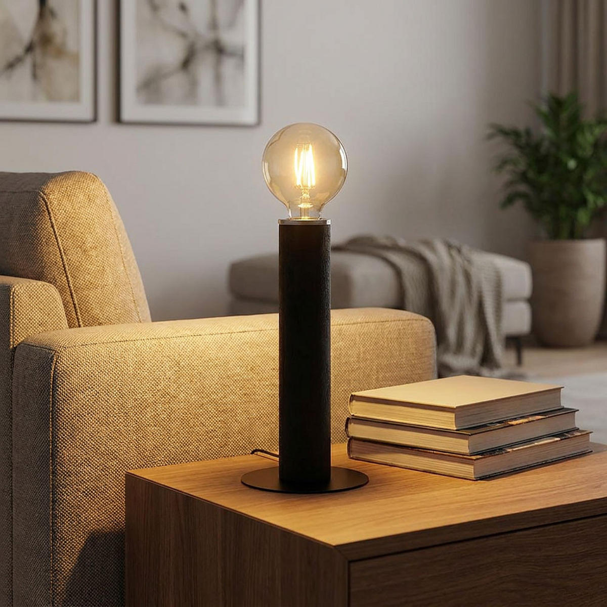 TISCHLEUCHTE Holz Schwarz matt - Schwarz, Holz (15/15/30.5cm) - Globo Lighting
