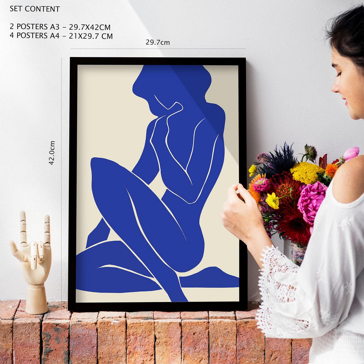 POSTER Set Mit 6 Körper des Tempels 2 in femininer Zusammenfassung Größe A3 & A4 Rahmen aus hellem Holz - Beige, Papier (29.7/1cm) - Nacnic