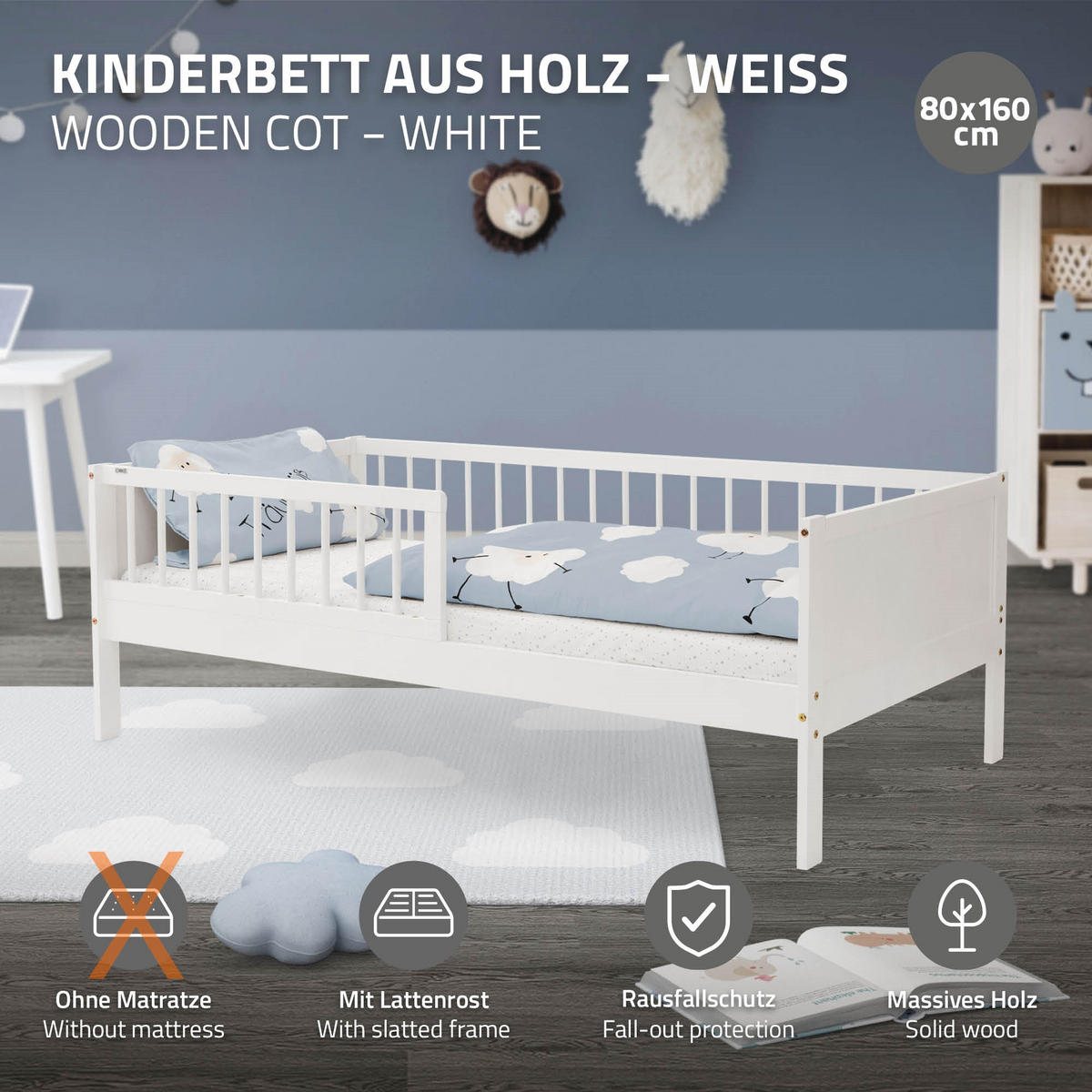 KINDERBETT 80x160 cm Weiß - Weiß, Holz (80/160cm) - ML-DESIGN
