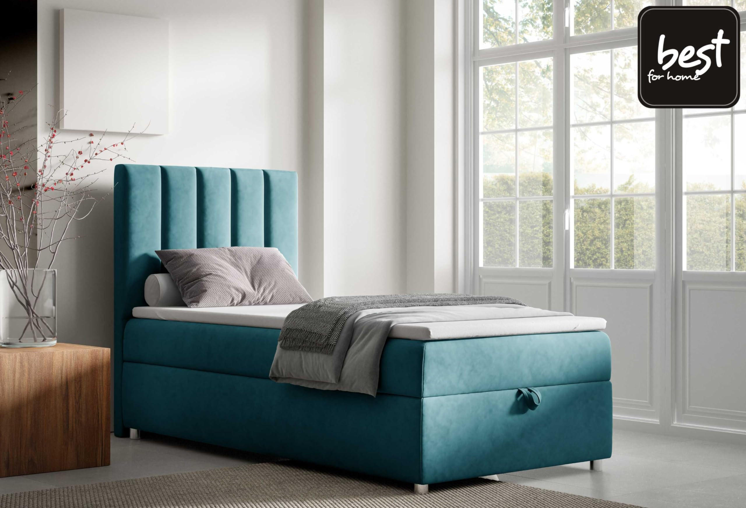 BOXBETT mit Bettkasten Trinity K10-SINGLE Bonellfederkern inkl. Topper - Hellblau, Holz/Holzwerkstoff (100/200cm) - Best For Home