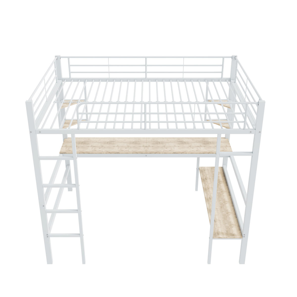 HOCHBETT 90x200cm Weiß Metall Schreibtisch 4 Regale Bücherregal - Weiß, Metall (90/200cm) - FLIEKS