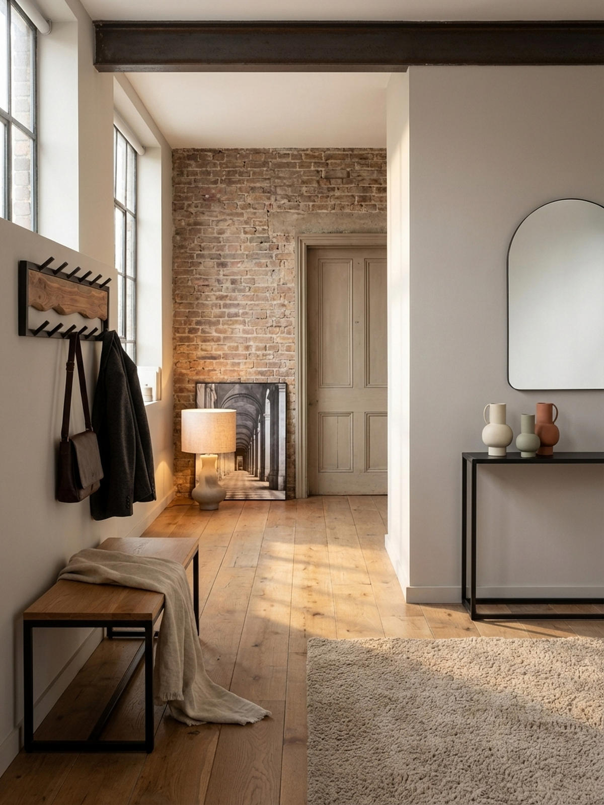 WANDGARDEROBE Akazie Massivholz Metall Modern 80x20x8 cm mit Wellenmuster - Akaziefarben, Holz (80/20/8cm) - KADIMA DESIGN