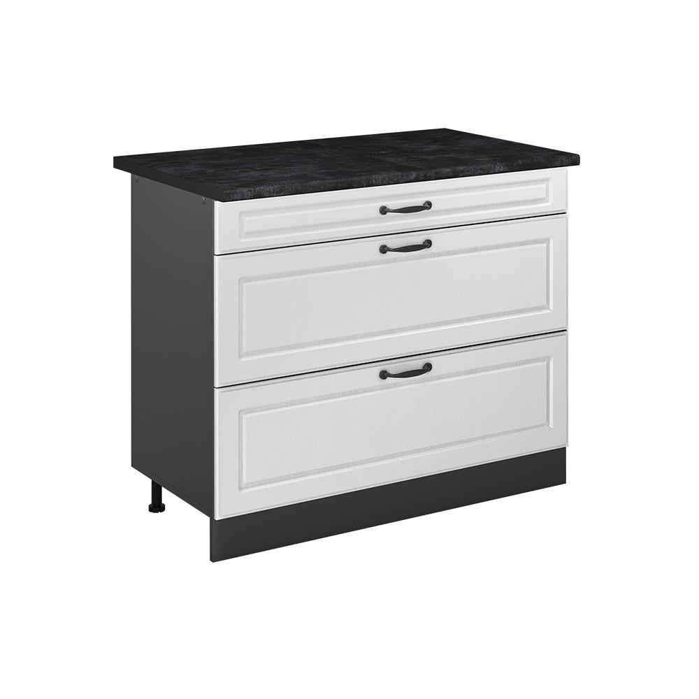 KÜCHENUNTERSCHRANK R-Line, Weiß Landhaus/Anthrazit, 100 cm Arbeitsplatte Anthrazit - Anthrazit/Weiß, Holzwerkstoff (100/81.6/60cm) - Vicco