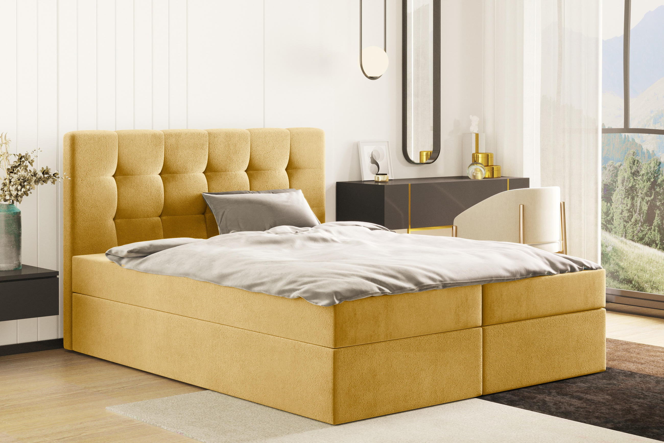 BOXBETT Bettkasten LUDANO Stoff Cosmic Gelb 120x200 cm H3-Bonell - Gelb, Holz (120/200cm) - Kaiser Möbel
