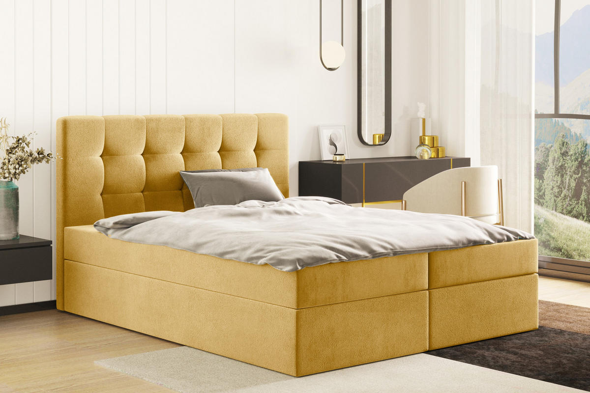 BOXBETT Bettkasten LUDANO Stoff Cosmic Gelb 140x200 cm H3-Bonell - Gelb, Holz (140/200cm) - Kaiser Möbel