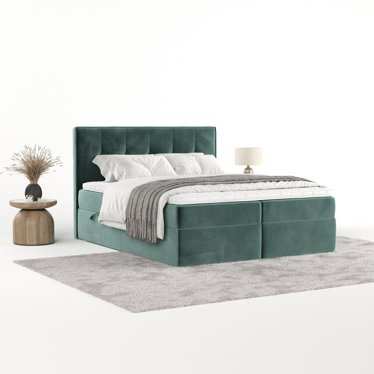 BOXBETT Mireo 140/200 cm Türkis im Kronos Stoff - Türkis/Schwarz, Holz/Holzwerkstoff (140/200cm) - AltaBeds