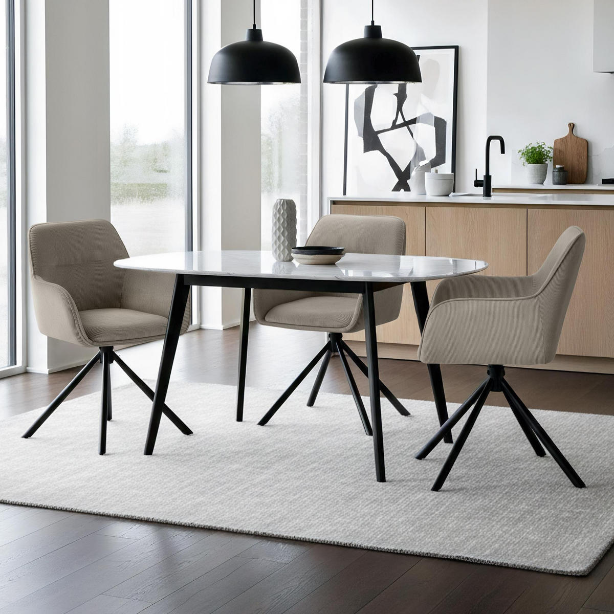 ARMLEHNENSTUHL Cord Taupe - Taupe/Schwarz, Textil/Metall (58/84/59cm) - CLP