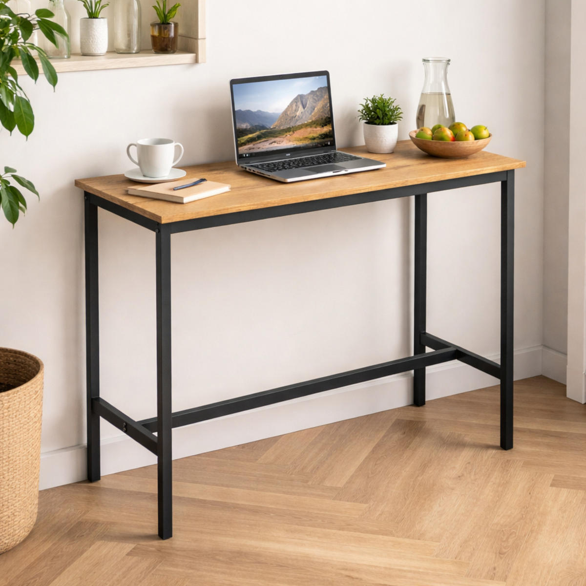 BARTISCH Holzoptik Metall Eichefarben Schwarz Küchentisch 100×40×90 cm - Eichefarben/Schwarz, Holzwerkstoff/Metall (40/100/90cm) - Begryf