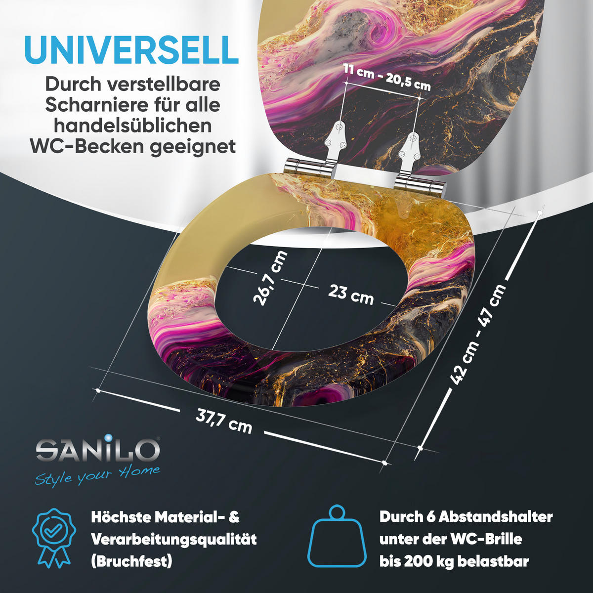 WC Sitz mit Absenkautomatik Brillante - Goldfarben, Holzwerkstoff (38/6/47cm) - Sanilo