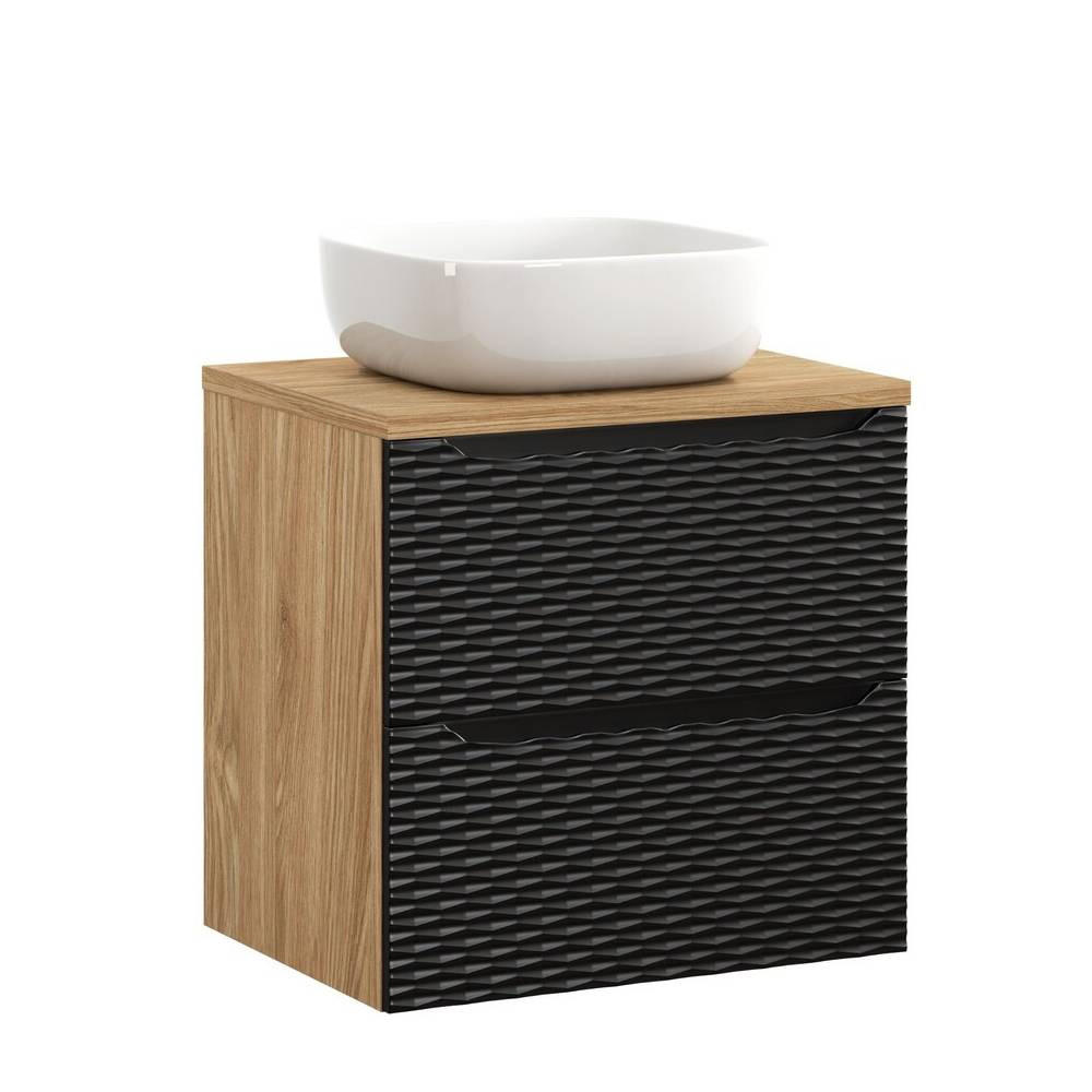 WASCHTISCHKOMBI 60cm 3 Teile - Ocean Black O BM453 in Schwarz/ Geölter Eiche - Eichefarben/Weiß Hochglanz, Holz/Keramik (60/57/46cm)