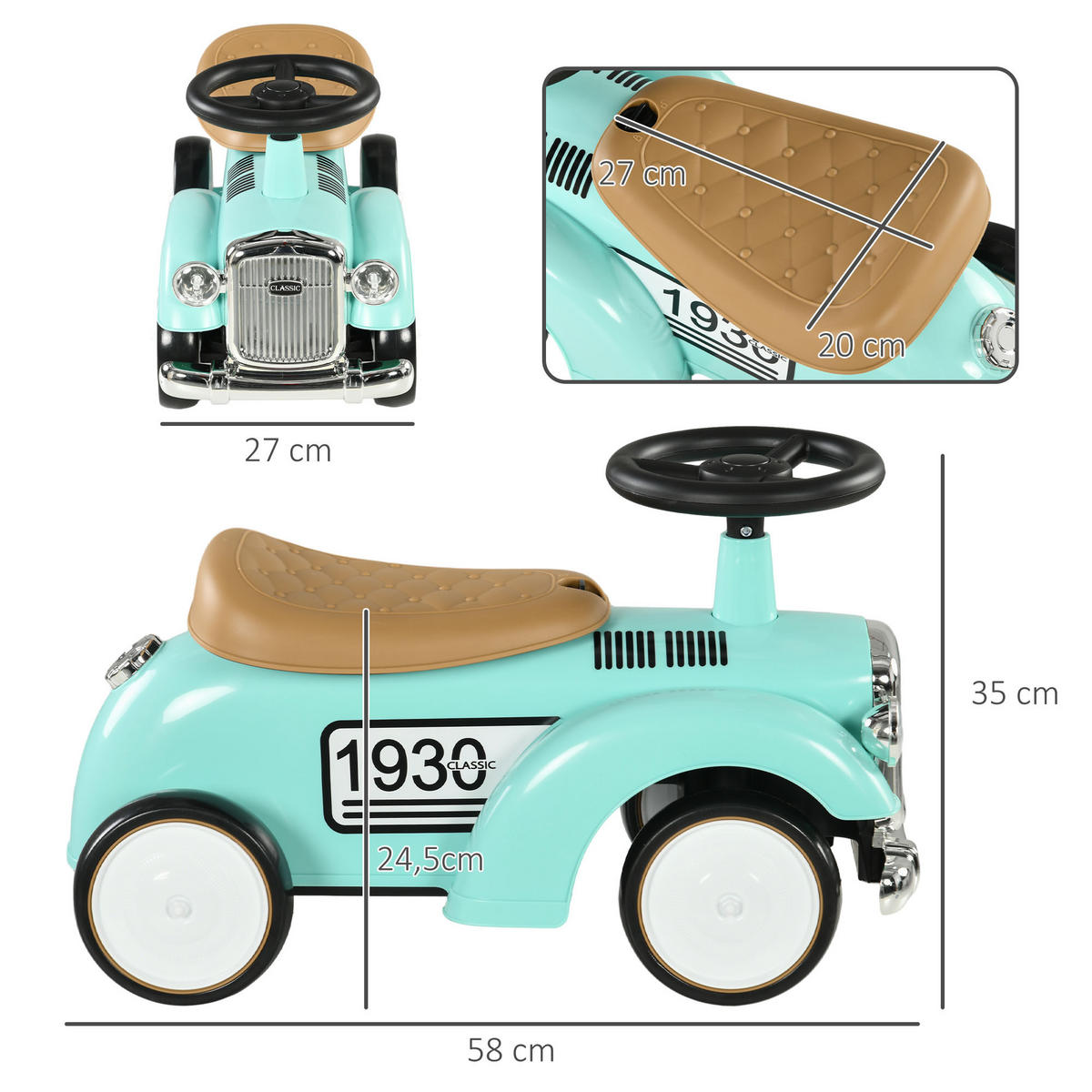 RUTSCHAUTO, Kinderfahrzeug mit Stauraum, Kinderauto mit Kippschutz, Grün - Grün, Metall (58/27/35cm) - AIYAPLAY