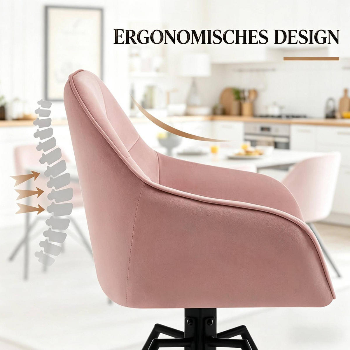 ESSZIMMERSTUHL 2er-Set drehbar Samt Pink - Pink, Metall (54/82.5/57cm) - Meubliv