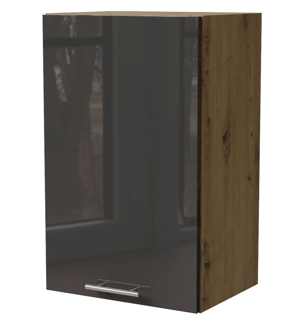 KÜCHENHÄNGESCHRANK Essen W2/45 Graphit Hochglanz / Eiche Artisan Matt 45 / 32,5 / 72cm - Graphitfarben/Eiche Artisan, Holz/Holzwerkstoff (45/72/32.5cm) - Feldmann-Wohnen