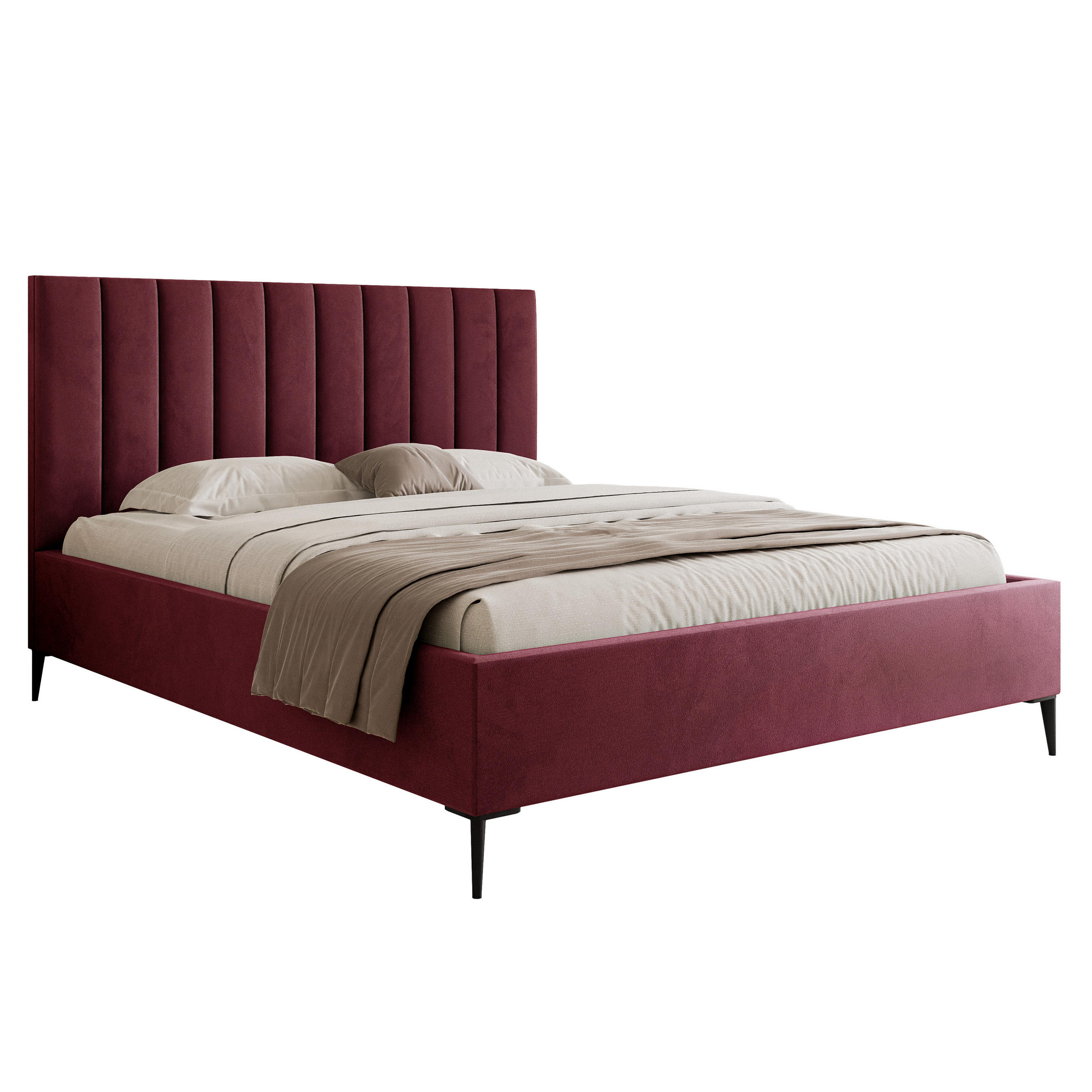 POLSTERBETT Mona SLIM III Polsterbett für Ihr Schlafzimmer in VELUTTO Stoff - 180x200 cm Burgund - Schwarz/Dunkelrot, Holz/Holzwerkstoff (180/200cm) - DomoHome