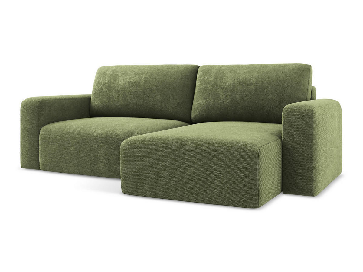 ECKSOFA mit Schlaffunktion rechts Chenille Stoff Grün - Schwarz/Grau, Kunststoff/Textil (244/149cm) - Makamii