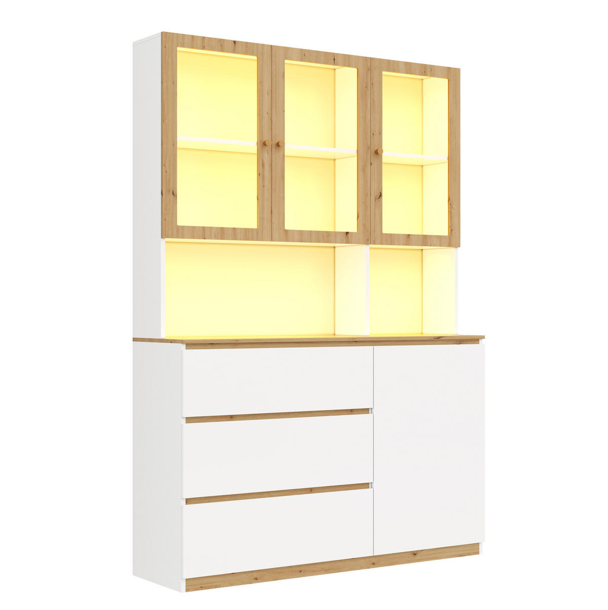 VITRINE aus MDF 120x200cm in Weiß mit LED-Beleuchtung - Weiß, Holzwerkstoff (120/200/24.5cm) - Modfu
