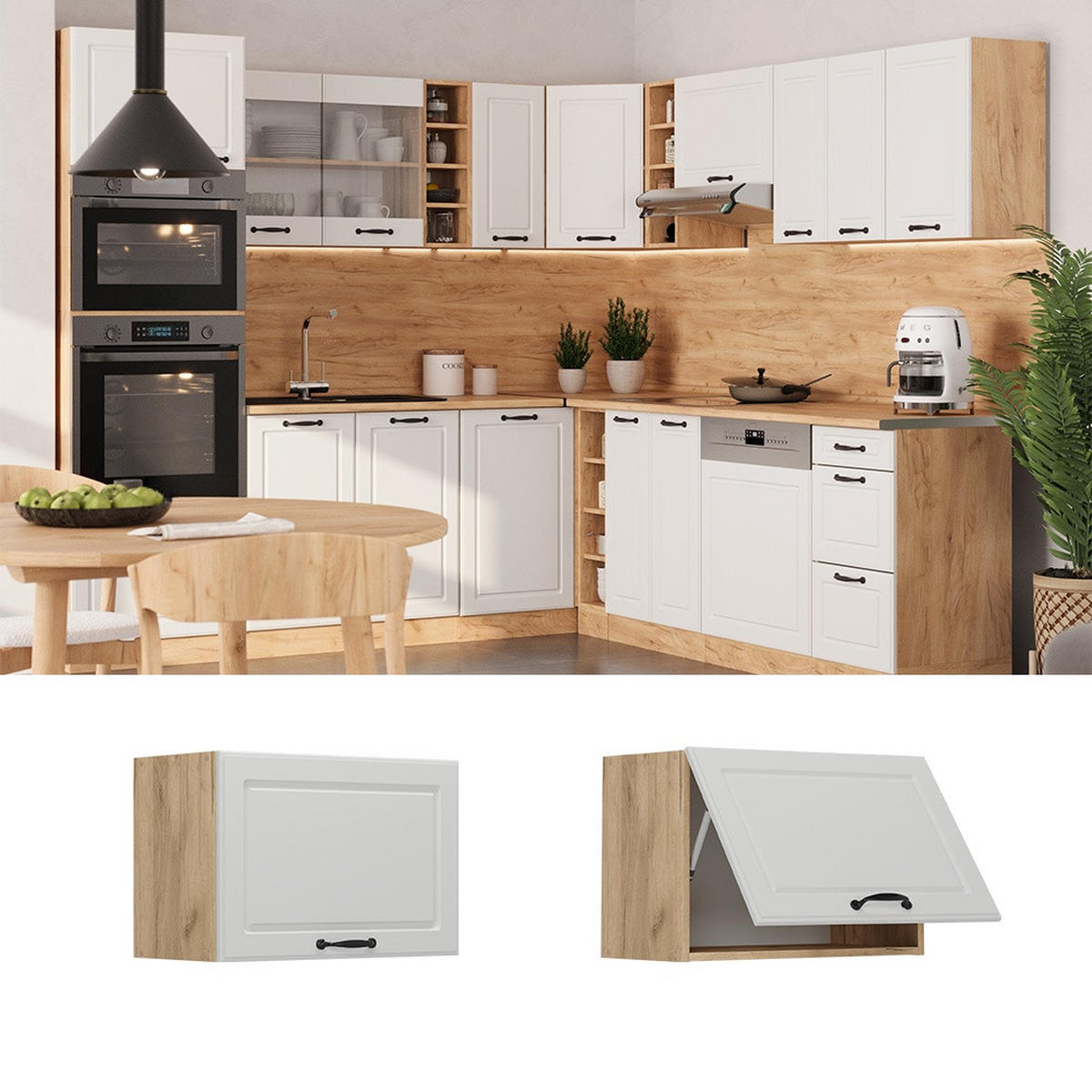 HÄNGESCHRANK R-Line Weiß Landhaus 60 cm Flach - Honigeiche/Weiß, Holzwerkstoff (60/40/31cm) - Vicco