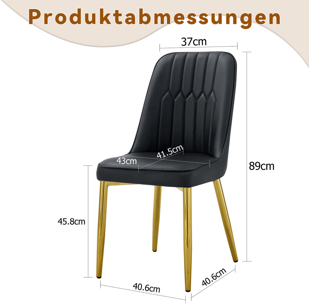 ESSZIMMERSTUHL mit PU-Lederbezug 89 cm Schwarz/Gold - Goldfarben, Metall (41.5/89/43cm) - Meubliv