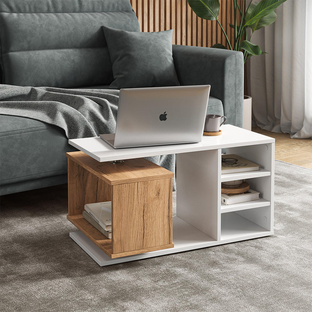 COUCHTISCH Rafi Weiß 88 x 35 cm - Eichefarben/Weiß, Holzwerkstoff (35/88/40cm) - Vicco