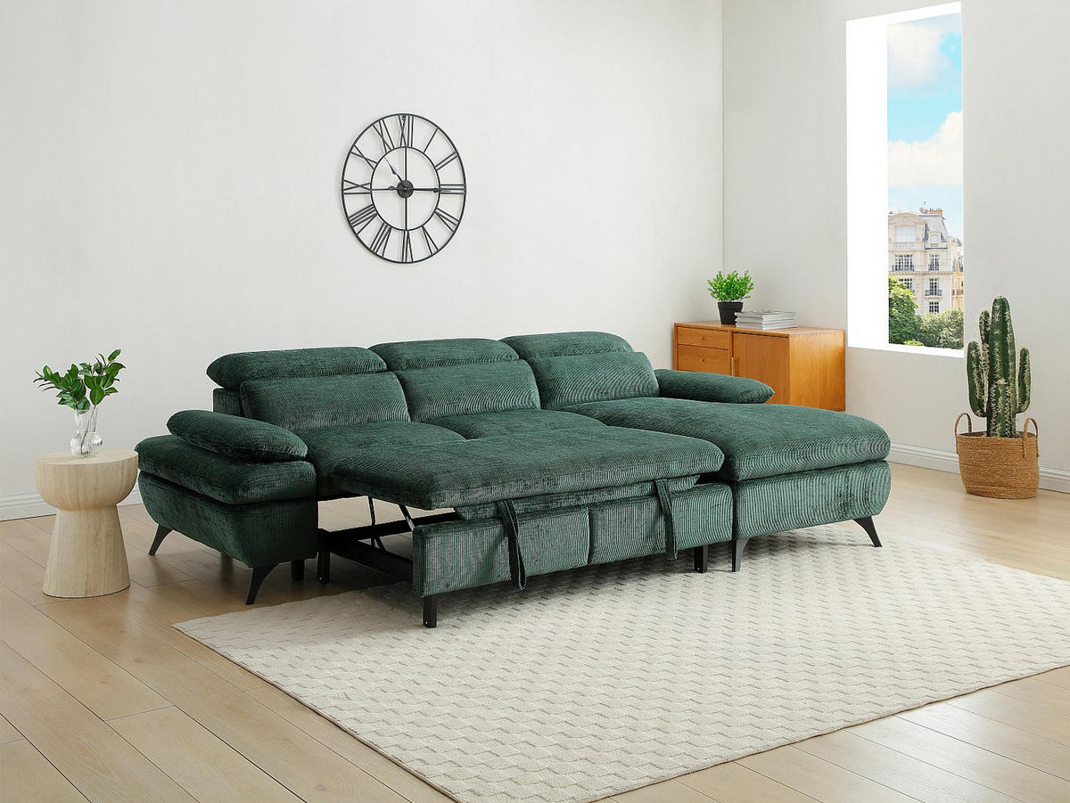 SCHLAFSOFA - 5 Personen - Stoff - Grün - - Grün, Textil (284/80/176cm) - Vente-Unique