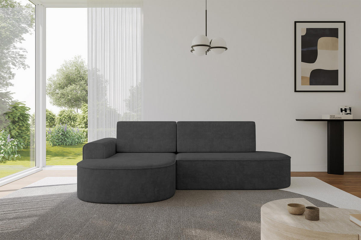 ECKSOFA mit Schlaffunktion und Bettkasten Ottomane Links MARI-L1-S - 283x167x85 cm Dunkelgrau Velours - Dunkelgrau/Schwarz, Holzwerkstoff/Kunststoff (283/167cm) - ALTDECOR