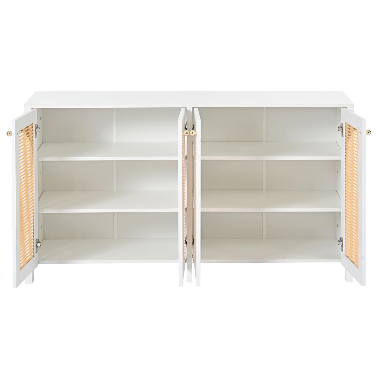 ŠIROKÁ komoda, MDF/biela, 4 dvierka s ratanovým vzhľadom,145/40/80 cm - biela, kompozitné drevo (145/40/80cm) - BEAOK