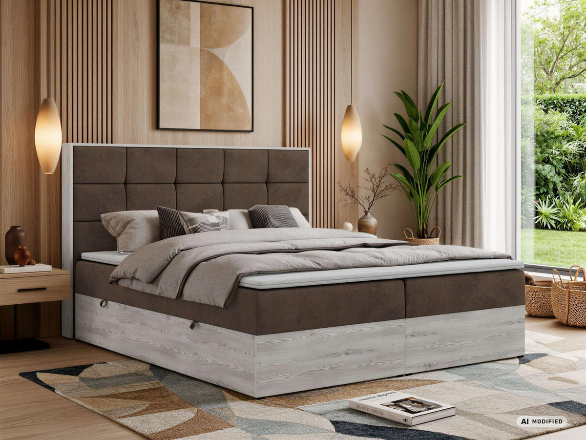 BOXSPRINGOVÁ POSTEĽ ALNOR 200/200 Hnedá Samet - Topper Visco - H3 (stredne tvrdý) - hnedá/čierna, textil/plast (200/200cm) - MKS