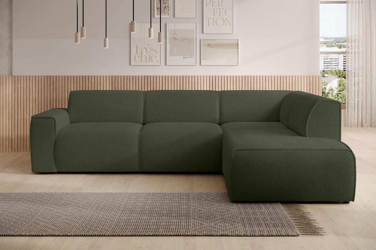 ECKSOFA L Form Didim Grün 292/220/78 cm – großes Sofa stilvoll & bequem R - Schwarz/Grün, Kunststoff/Textil (292/220cm) - AX Living