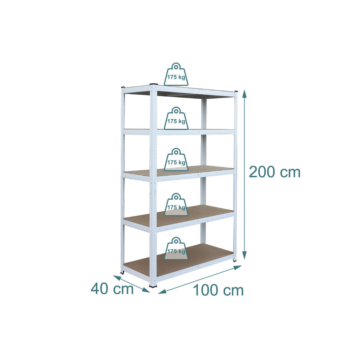 SCHWERLASTREGAL - Weiß, Holzwerkstoff/Kunststoff (100/200/40cm) - Relaxdays