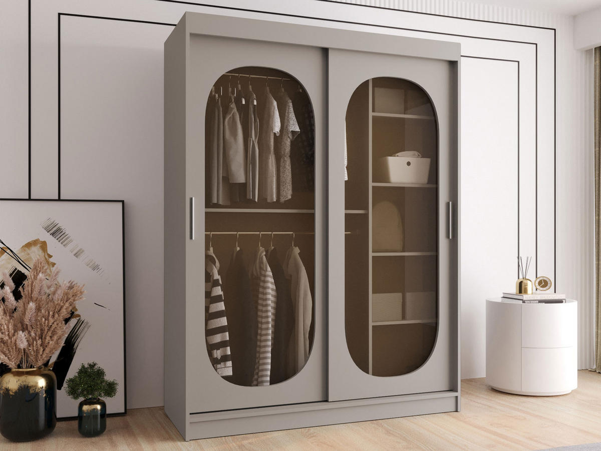 SCHWEBETÜRENSCHRANK Bahrajn 150 - Kaschmir/Silberfarben, Holzwerkstoff/Kunststoff (150/200/62cm) - MIRJAN24