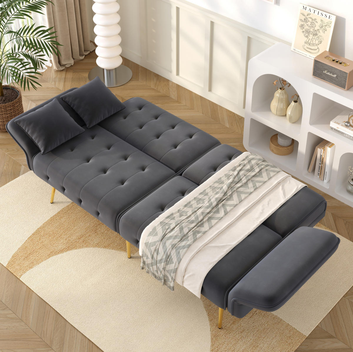 SCHLAFSOFA 2-Sitzer mit Liegefunktion 215 x 81,5 cm Velours Antique Gray - Grau, Kunststoff (178/70/82cm) - Meubliv