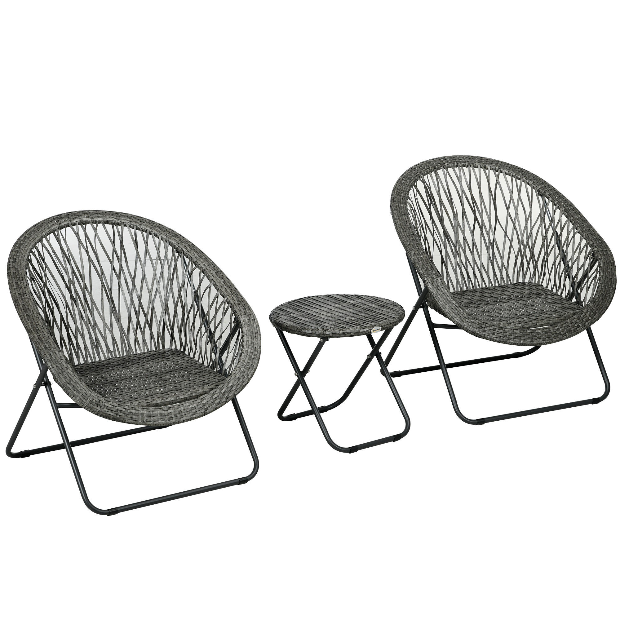 GARTENMÖBEL-SET 3-tlg., Klappbar Gartengarnitur mit Couchtisch, 2 Stühlen, Grau - Grau, Metall - Outsunny