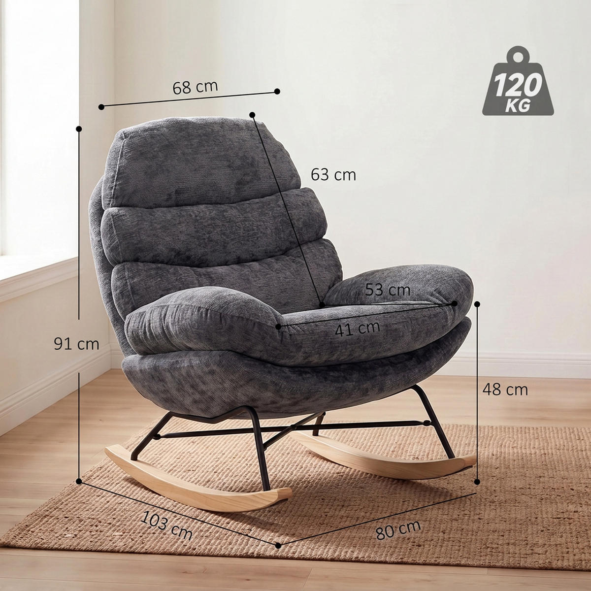 SCHAUKELSTUHL Polyester Schaumstoff Dunkelgrau - Dunkelgrau, Textil (80/91/103cm) - HOMCOM