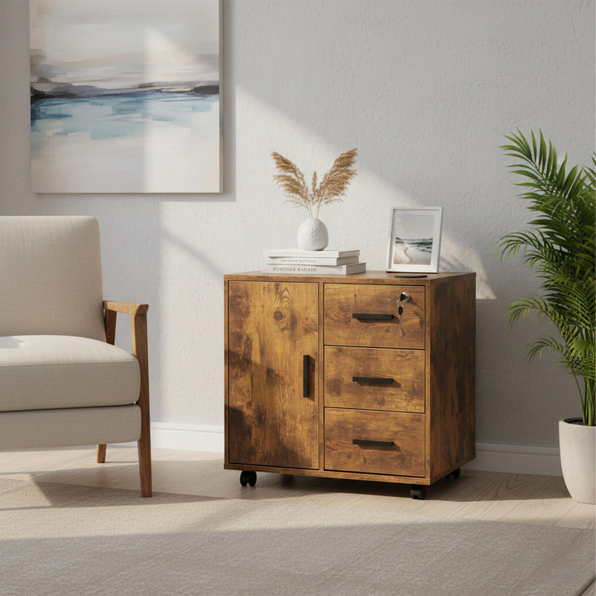 ROLLCONTAINER - Schwarz/Braun, Holzwerkstoff/Kunststoff (60/57/40cm) - Relaxdays