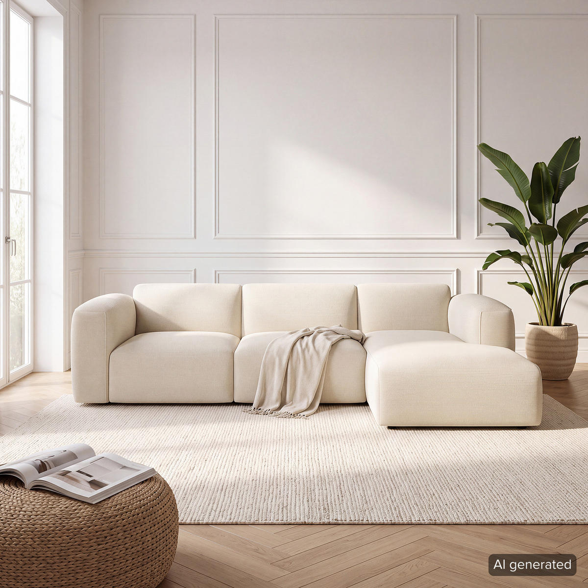 3-SITZER ECKSOFA mit Longchair - Beige/Schwarz, Kunststoff/Textil (284/173cm) - home24