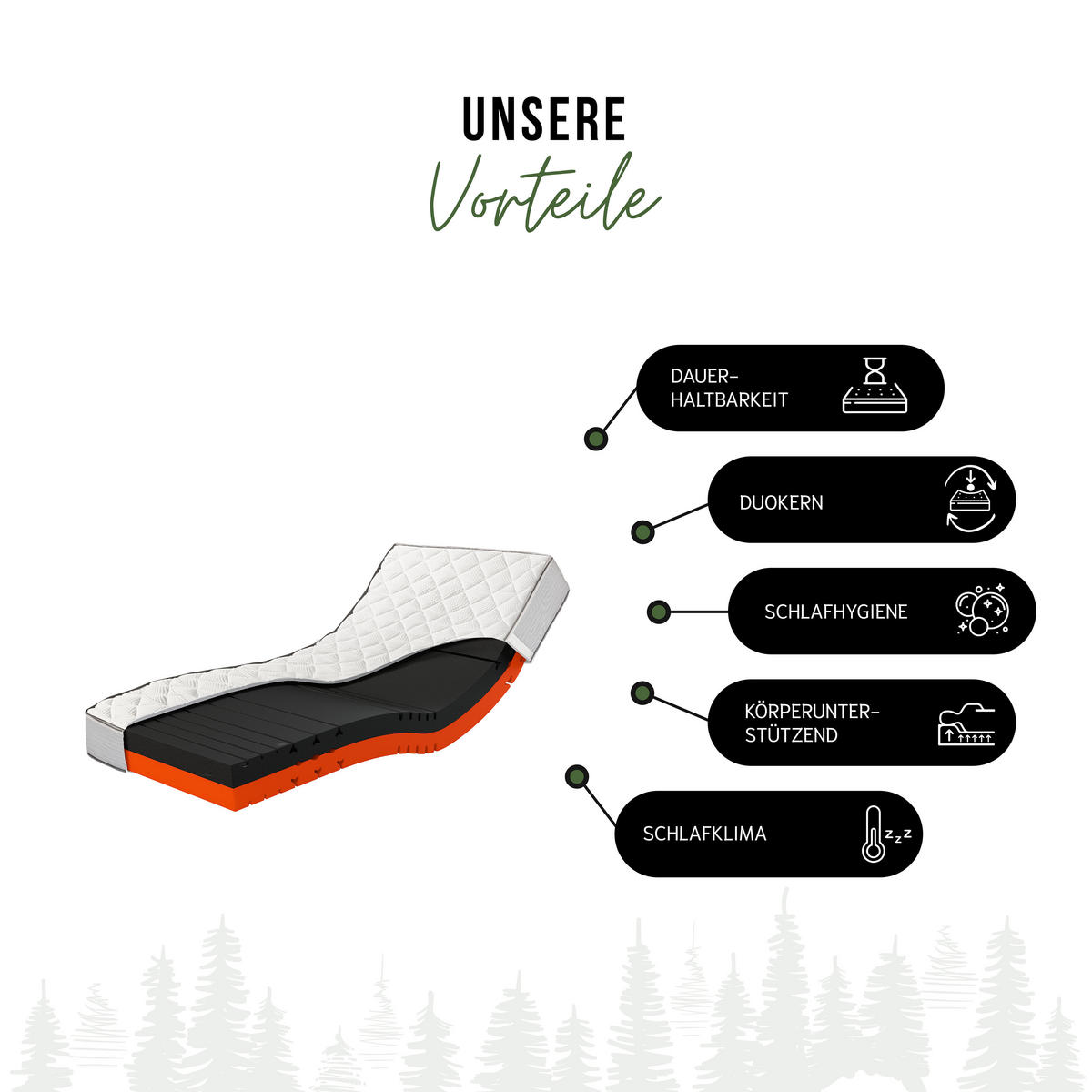 WENDEMATRATZE- Schwarzwaldmarie Sofie, mit 8cm Schaumauflagen, Größe: 100 x 200 cm, Härtegrad: Mittelfest / Fest (H3/H4) - Weiß, Textil (100/200cm) - Schwarzwaldmarie