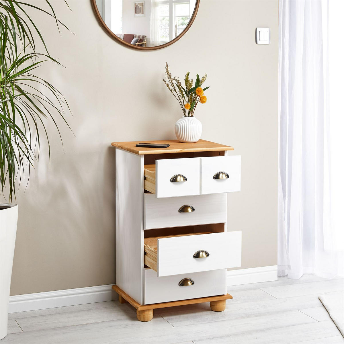 APOTHEKERKOMMODE COLMAR - Weiß/Braun, Holz (49/80/39cm) - IDIMEX